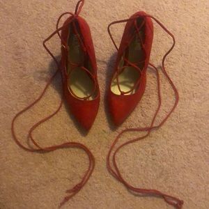 Red lace up heels